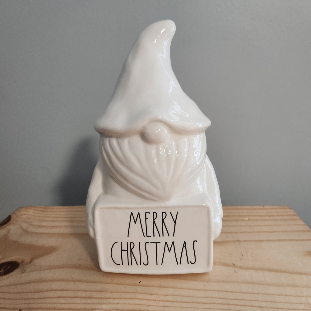 Rae Dunn White Merry Christmas Ceramic Gnome Figurine